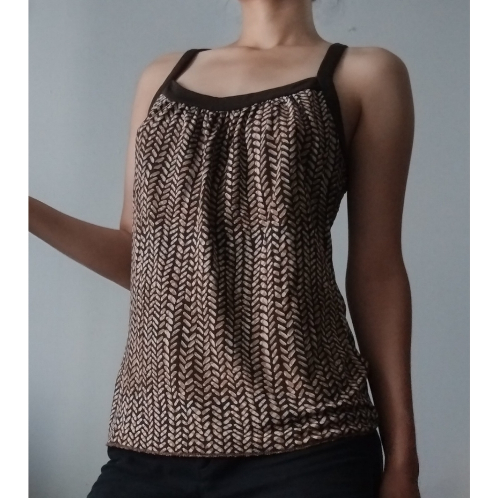 Ann Taylor | Y2K Leaf Print Babydoll Sleeveless Tank Top Blouse